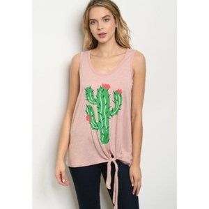 Cactus Tie Front Tank Top